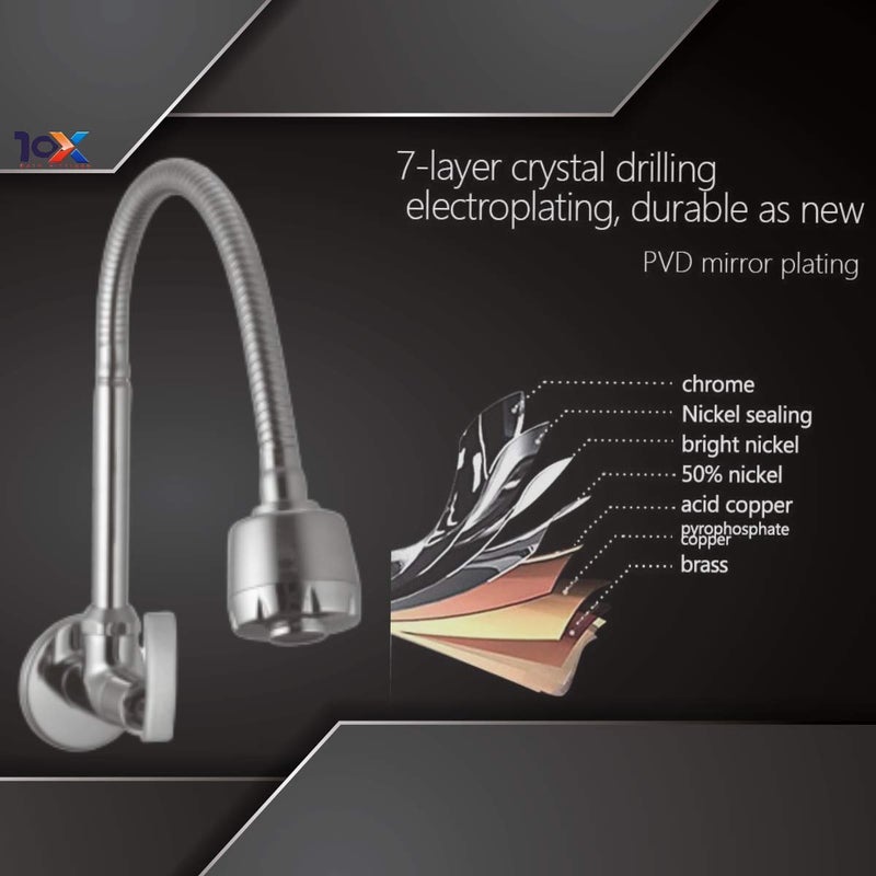 10X Brass Kitchen Sink Tap ST-6675 Dual Flow Chrome Wall Mount - Image 3