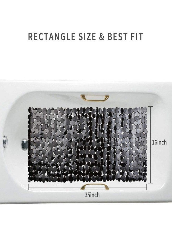 SONGZIMING Non-Slip Pebble Bathtub Mat Black 16 W x 35 L Inches (for Smooth/Non-Textured Tubs Only) Safe Shower Mat with Drain Holes, Suction Cups for Bathroom - Image 2