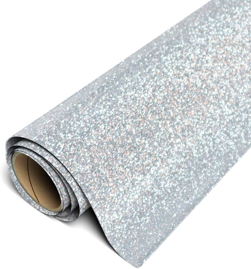 Siser Glitter HTV 118x5ft Roll  Iron on Heat Transfer Vinyl Silver - Image 1