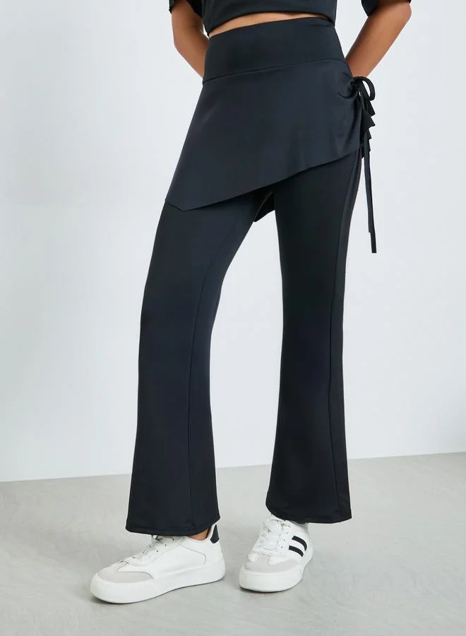 Styli Black Flare Leggings with Layered Detail