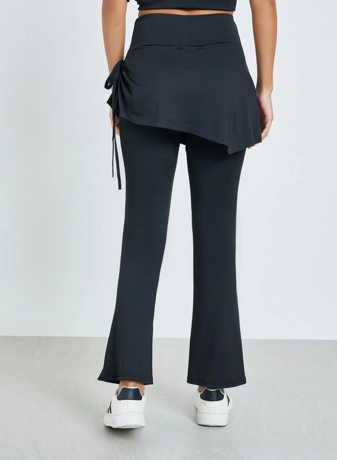 Styli  Black Flare Leggings with Layered Detail for Women | Best Price UAE