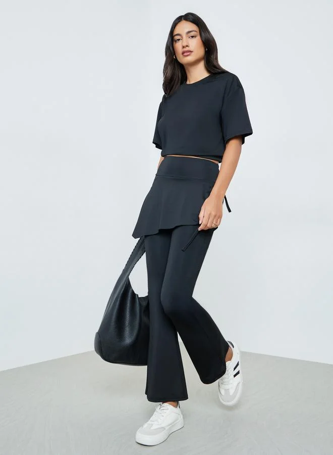 Styli Black Flare Leggings with Layered Detail