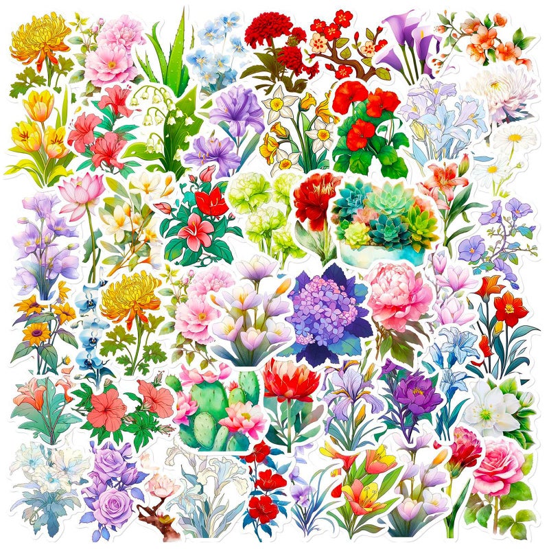 DothRayan Flower Stickers for Kids Teens Girls, 100Pcs Waterproof Flower Stickers for Water Bottle Laptop - Image 1