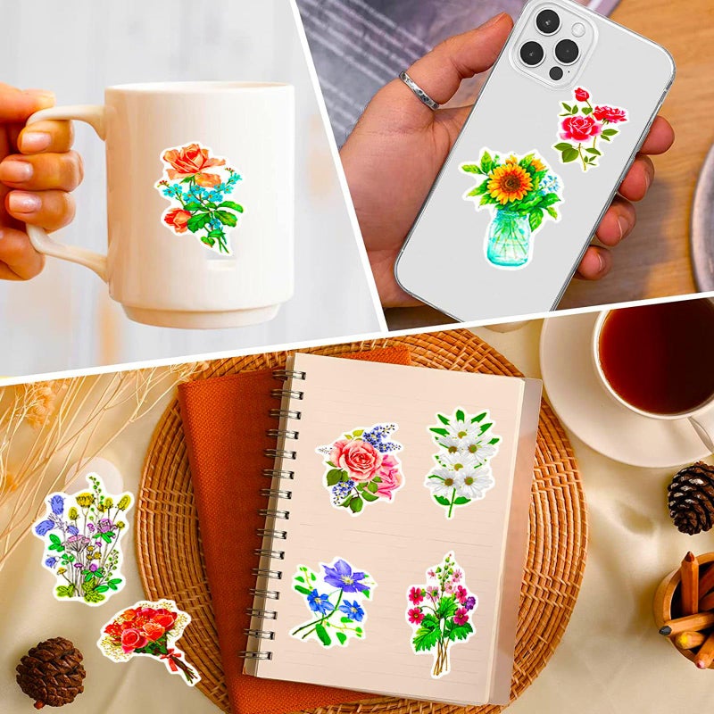 DothRayan Flower Stickers for Kids Teens Girls, 100Pcs Waterproof Flower Stickers for Water Bottle Laptop - Image 5