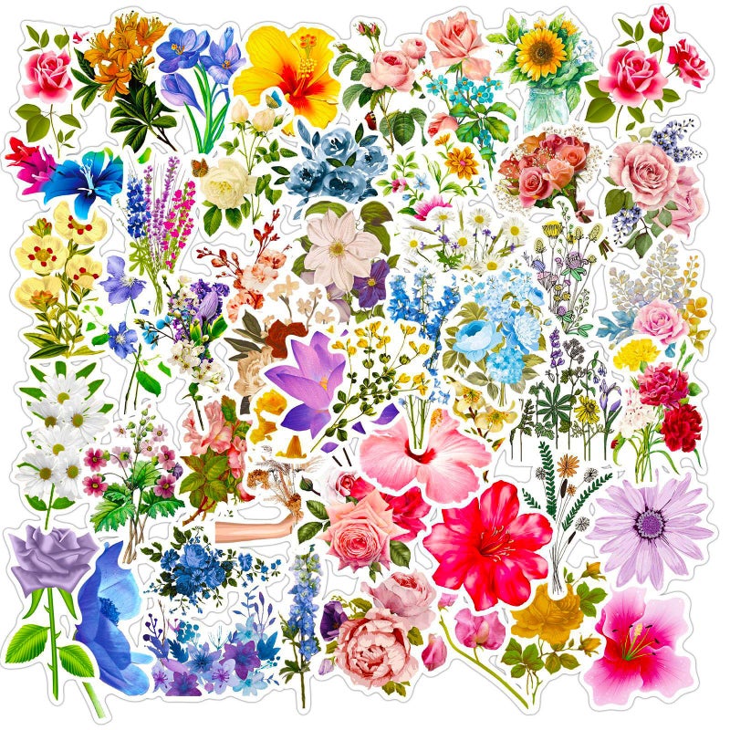 DothRayan Flower Stickers for Kids Teens Girls, 100Pcs Waterproof Flower Stickers for Water Bottle Laptop - Image 2