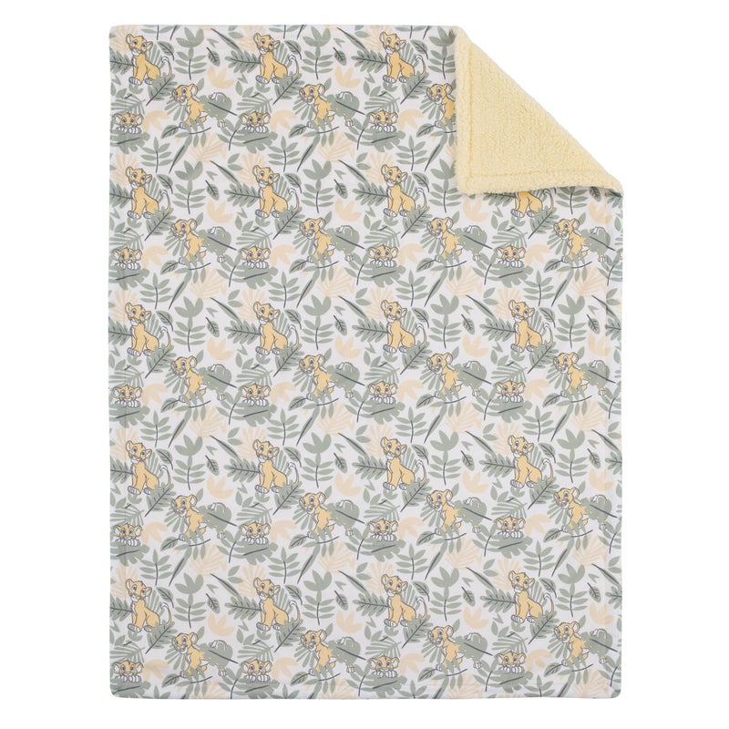 Disney Lion King Simba Yellow, Green, and White Jungle Leaves Super Soft Baby Blanket with Sherpa Back - Image 3