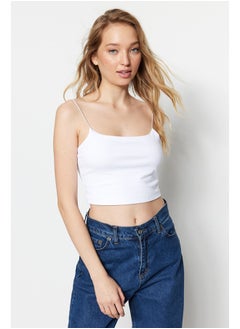 trendyol Black and White 2-Pack Cotton Spaghetti Straps Crop, Stretchy Knit Undershirt TWOSS21AL0196  - Image 2