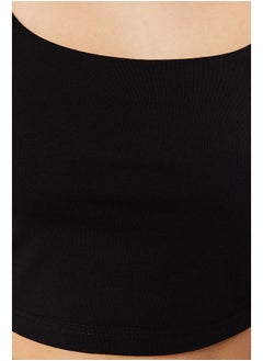 trendyol Black and White 2-Pack Cotton Spaghetti Straps Crop, Stretchy Knit Undershirt TWOSS21AL0196  - Image 5