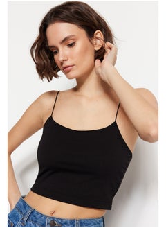 trendyol Black and White 2-Pack Cotton Spaghetti Straps Crop, Stretchy Knit Undershirt TWOSS21AL0196  - Image 4