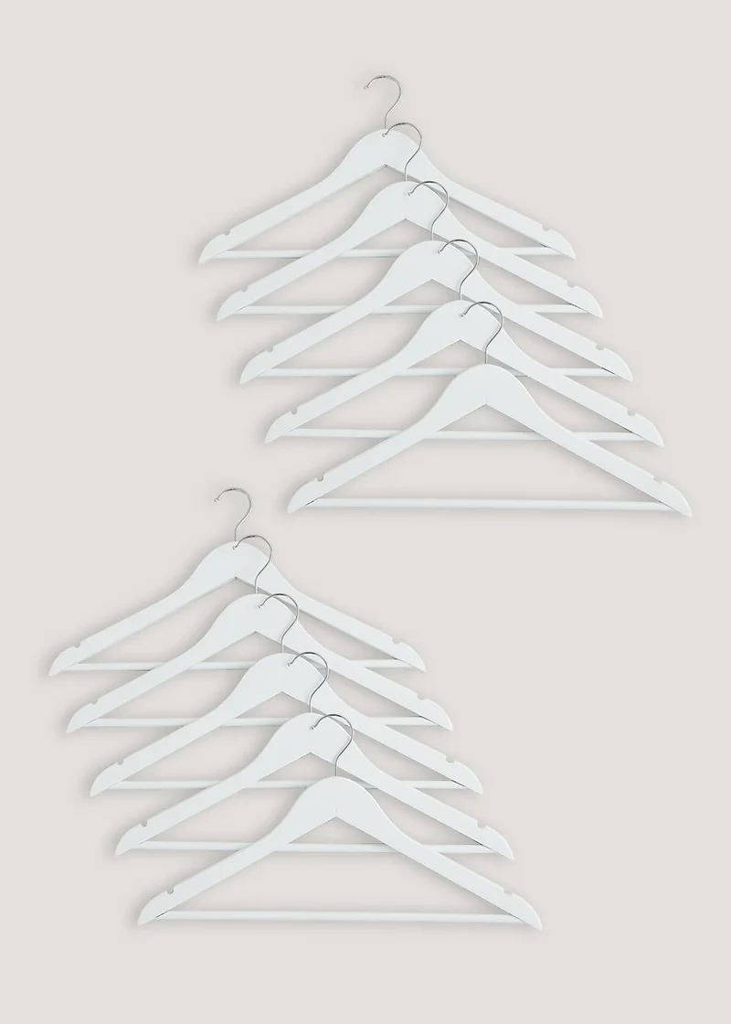 Matalan 10 Pack White Wooden Hangers