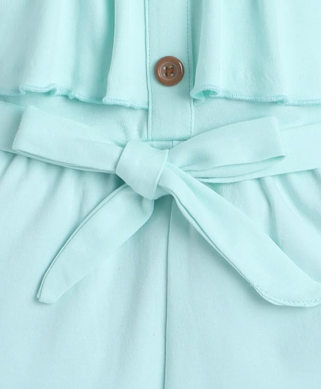 BUMZEE Baby Girls Cotton Sleeveless Above Knee Jumpsuit With Belt Mint Green - 18-24 Months (Peb10178E-mgn) - Image 3