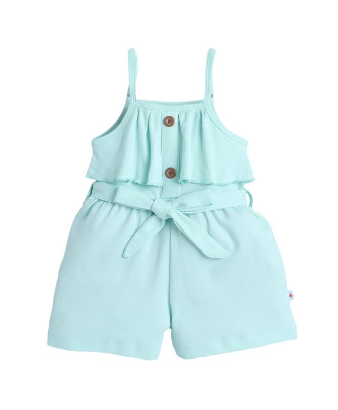 BUMZEE Baby Girls Cotton Sleeveless Above Knee Jumpsuit With Belt Mint Green - 18-24 Months (Peb10178E-mgn) - Image 1