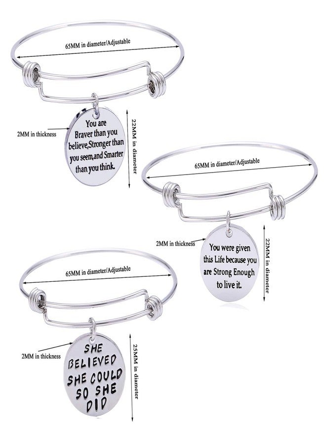 YEEQIN Pack of 3 Inspirational Bangle Bracelets, Inspirational Gifts, Inspirational Jewelry, Women Bangles, Strength Believe Confidence Gift (Pack of 3 Mixed Styles) - Image 2