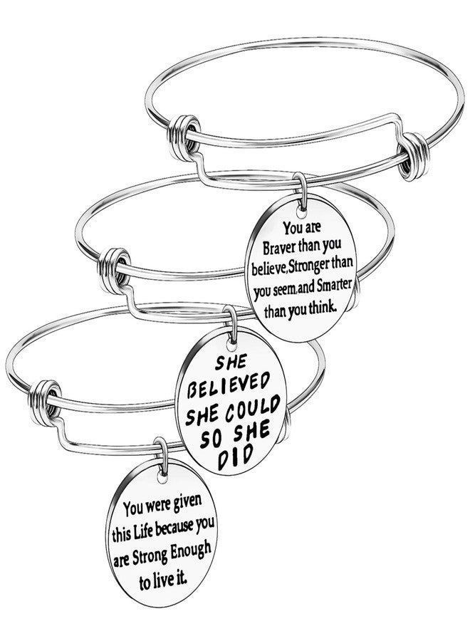 YEEQIN Pack of 3 Inspirational Bangle Bracelets, Inspirational Gifts, Inspirational Jewelry, Women Bangles, Strength Believe Confidence Gift (Pack of 3 Mixed Styles) - Image 1
