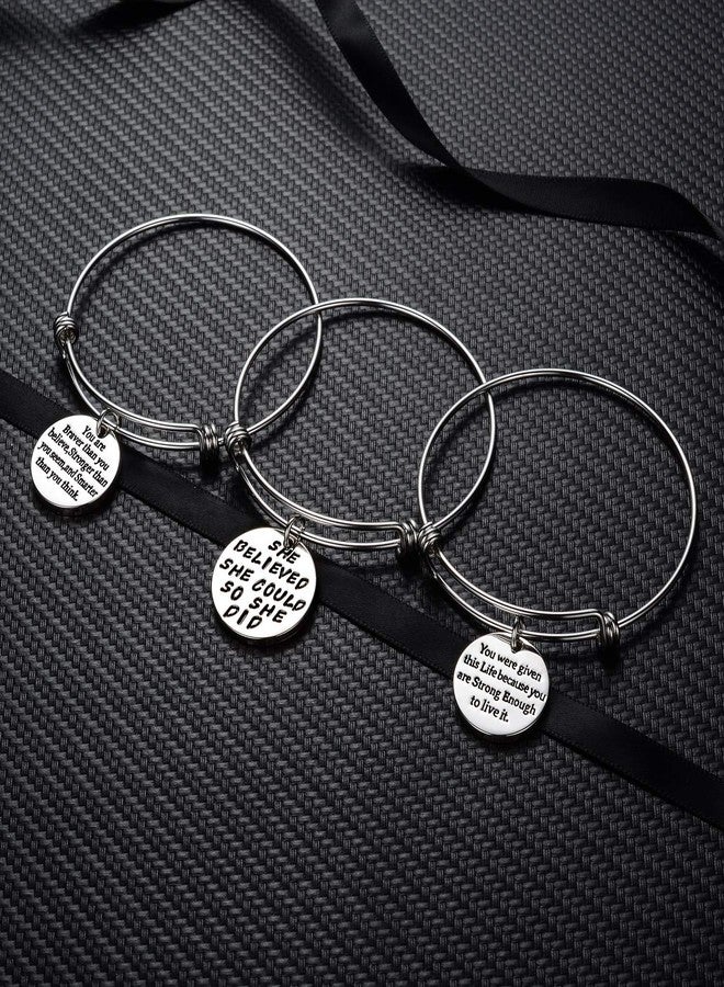 YEEQIN Pack of 3 Inspirational Bangle Bracelets, Inspirational Gifts, Inspirational Jewelry, Women Bangles, Strength Believe Confidence Gift (Pack of 3 Mixed Styles) - Image 4
