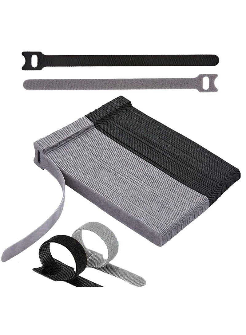 Fastening Cable Ties Reusable 5inch Adjustable Wire Ties Strap Cable Management Tidy 30pcs Cord Ties Cord Organizer Wire Tie (Grey-Black) - Image 1