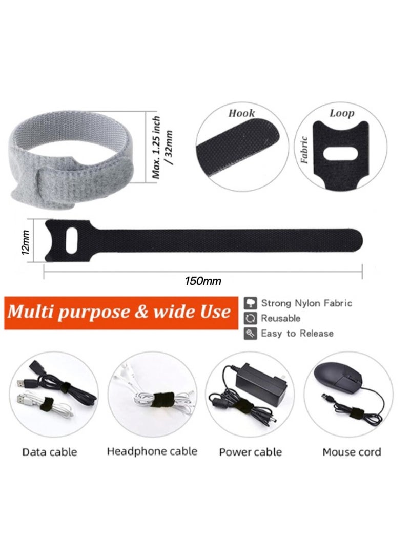 Fastening Cable Ties Reusable 5inch Adjustable Wire Ties Strap Cable Management Tidy 30pcs Cord Ties Cord Organizer Wire Tie (Grey-Black) - Image 2
