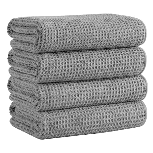 Microfiber Waffle Bath Towels, 4 Pieces, Soft, Absorbent, Fast Drying, Lint Free 430 GSM (Gray) - Image 1
