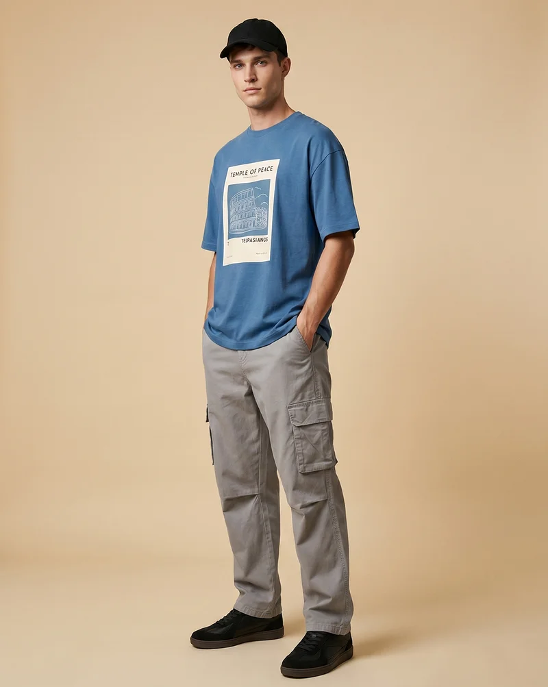 Nobero  Men's Blue Cotton Oversized T-Shirt for Men | Best Price UAE