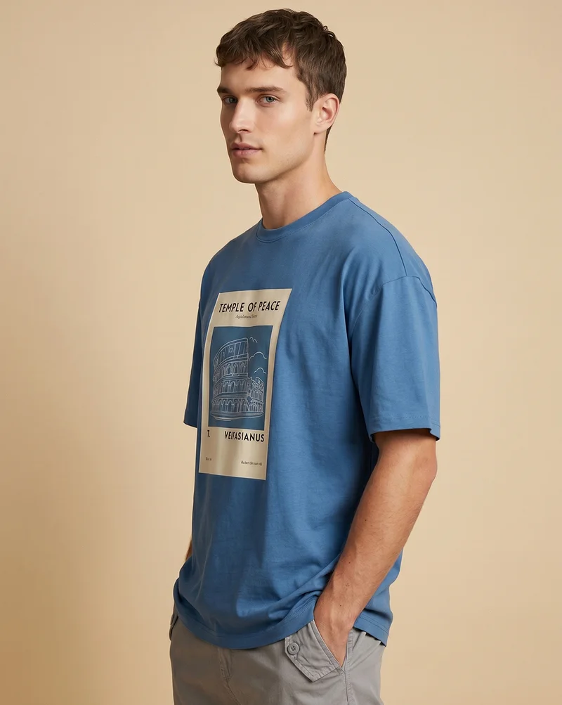 Nobero  Men's Blue Cotton Oversized T-Shirt for Men | Best Price UAE