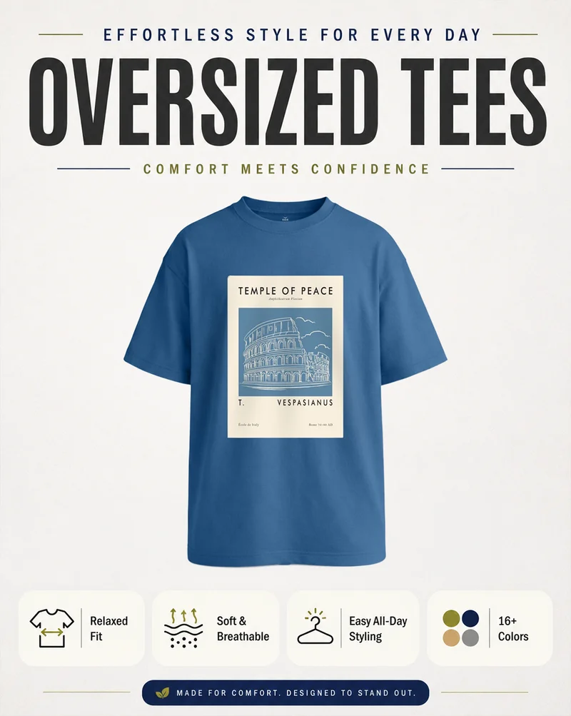 Nobero  Men's Blue Cotton Oversized T-Shirt for Men | Best Price UAE