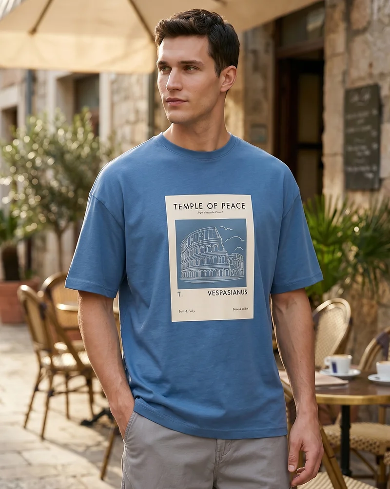Nobero Men's Blue Cotton Oversized T-Shirt