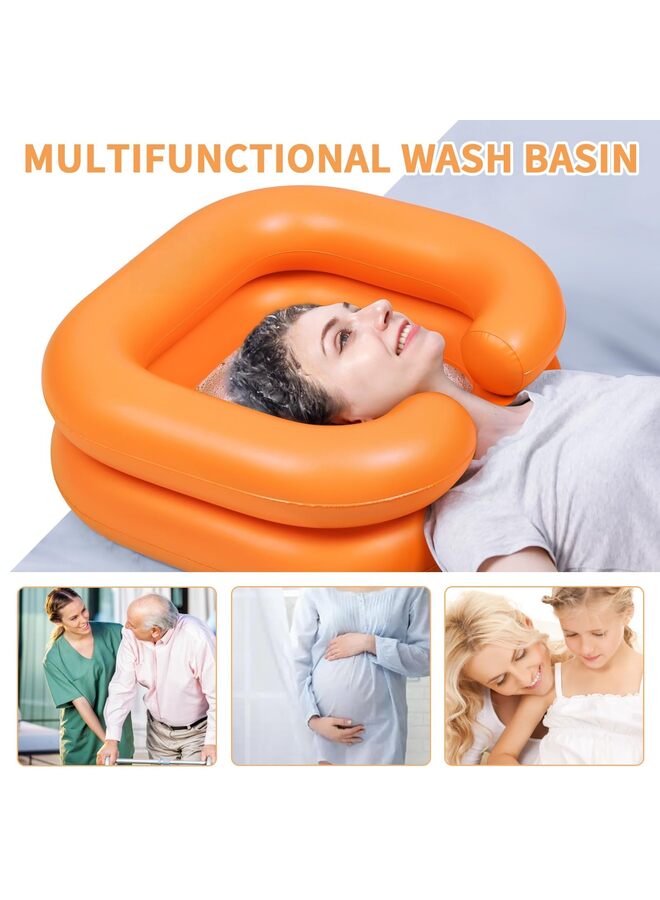 حوض شامبو قابل للنفخ - وعاء شامبو محمول، حوض غسيل شعر للفراش، والمعاقين، والمصابين، وحوض غسيل شعر للشعر المجعد وفي المنزل (برتقالي) - Image 4