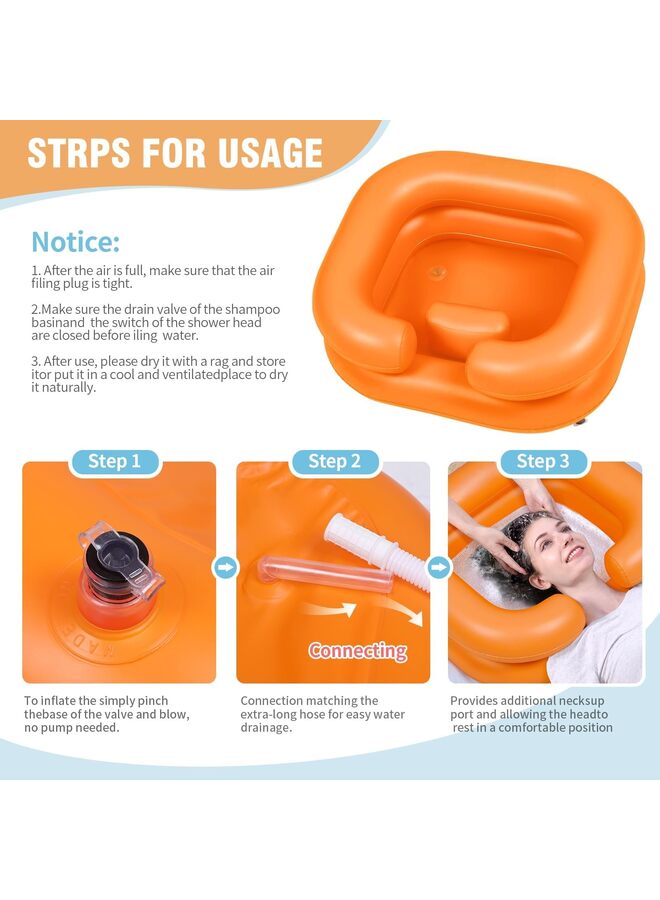 حوض شامبو قابل للنفخ - وعاء شامبو محمول، حوض غسيل شعر للفراش، والمعاقين، والمصابين، وحوض غسيل شعر للشعر المجعد وفي المنزل (برتقالي) - Image 3