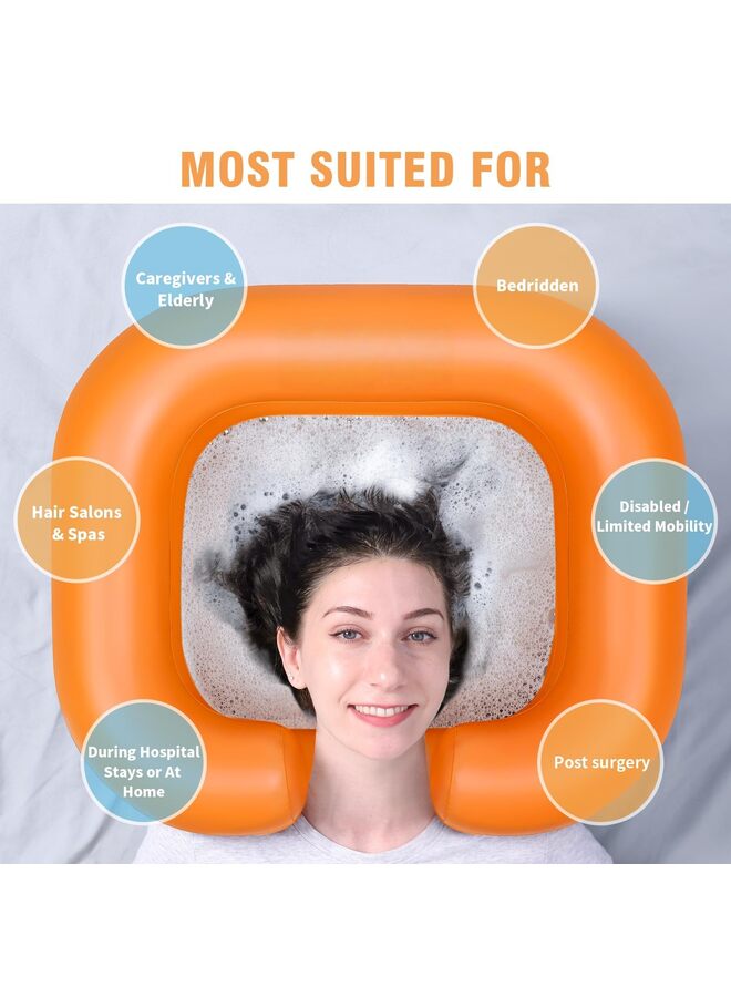 حوض شامبو قابل للنفخ - وعاء شامبو محمول، حوض غسيل شعر للفراش، والمعاقين، والمصابين، وحوض غسيل شعر للشعر المجعد وفي المنزل (برتقالي) - Image 5