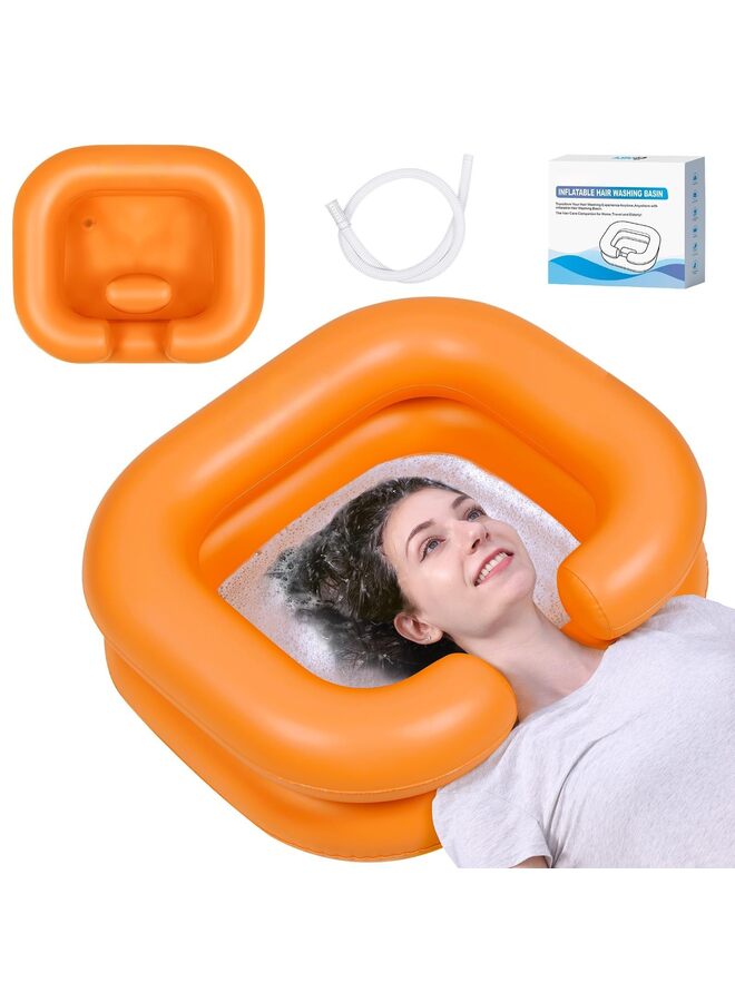 حوض شامبو قابل للنفخ - وعاء شامبو محمول، حوض غسيل شعر للفراش، والمعاقين، والمصابين، وحوض غسيل شعر للشعر المجعد وفي المنزل (برتقالي) - Image 1