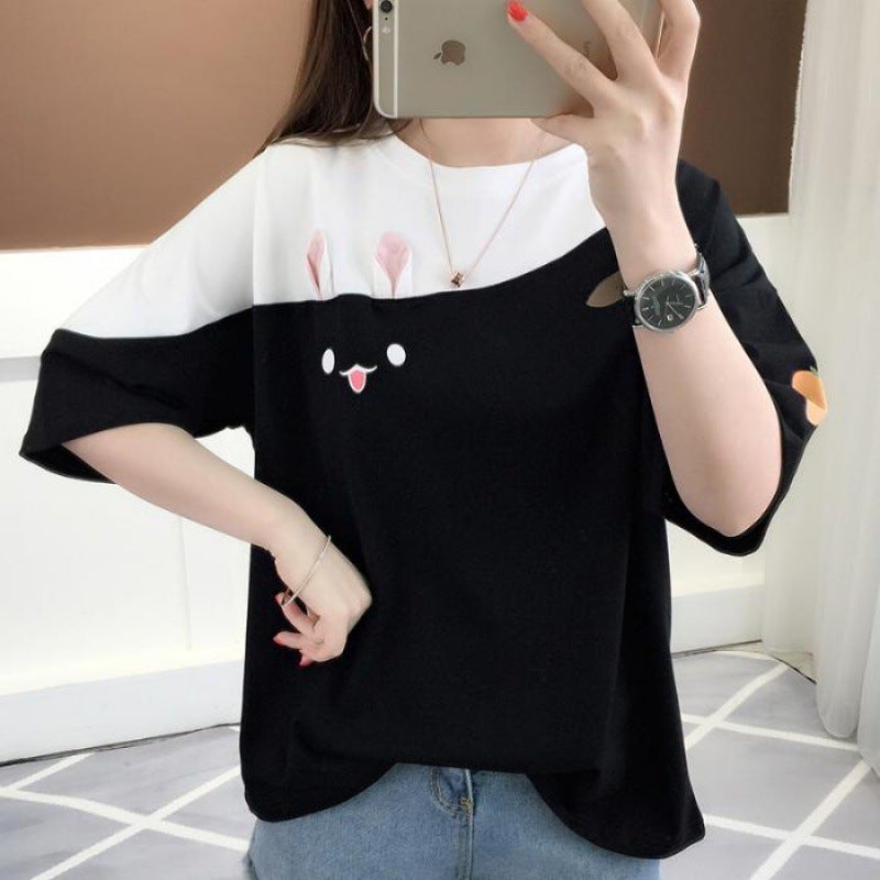 Year Year Of The Rabbit Embroidered T-Shirt For Women Korean Style Loose Short-Sleeved Half-Sleeved Fashion Versatile Export - Image 3