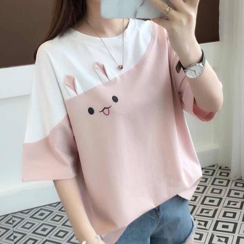 Year Year Of The Rabbit Embroidered T-Shirt For Women Korean Style Loose Short-Sleeved Half-Sleeved Fashion Versatile Export - Image 2