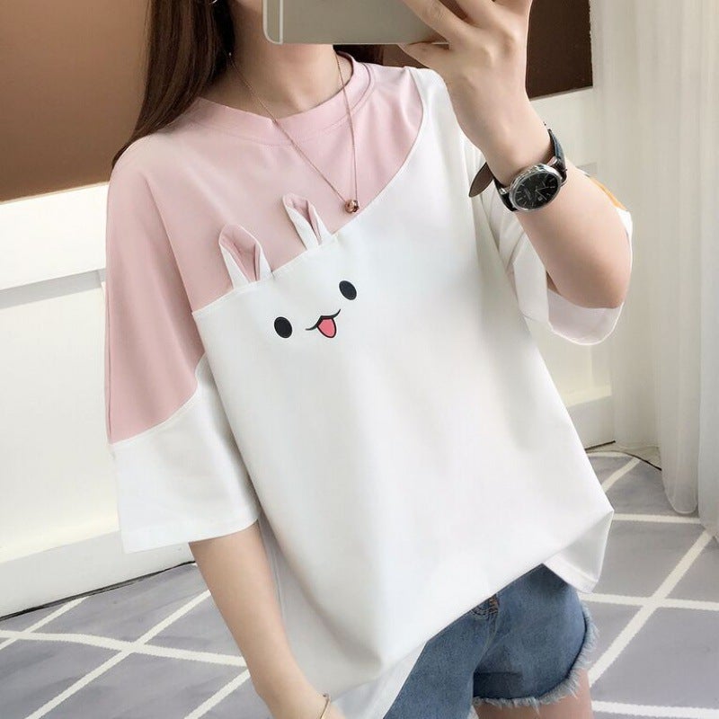 Year Year Of The Rabbit Embroidered T-Shirt For Women Korean Style Loose Short-Sleeved Half-Sleeved Fashion Versatile Export - Image 4