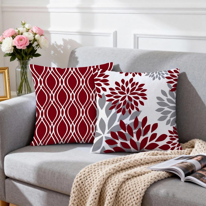 Hexagram Geometric Burgundy Pillow Covers 18x18 Set of 4, Decorative Outdoor Boho Modern Throw Pillow Covers, Home Sweet Home Farmhouse Cushion Case for Couch Sofa Bedroom Indoor Decor(No Insert) - Image 3
