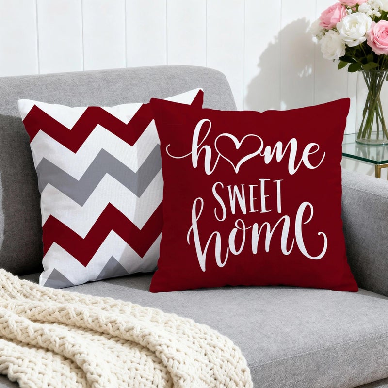Hexagram Geometric Burgundy Pillow Covers 18x18 Set of 4, Decorative Outdoor Boho Modern Throw Pillow Covers, Home Sweet Home Farmhouse Cushion Case for Couch Sofa Bedroom Indoor Decor(No Insert) - Image 2