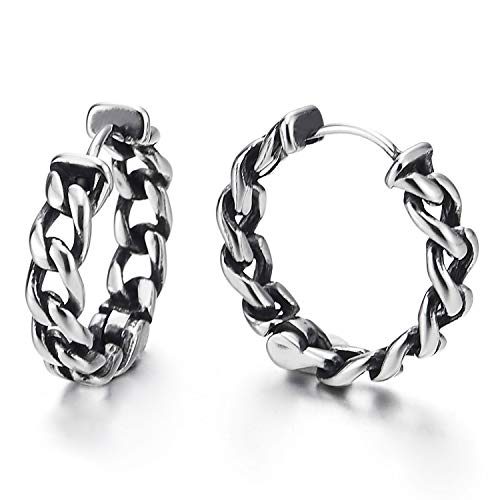 COOLSTEELANDBEYOND Pair Stainless Steel Vintage Tribal Curb Chain Wreath Huggie Hinged Hoop Earrings Unisex Men Women - Image 5