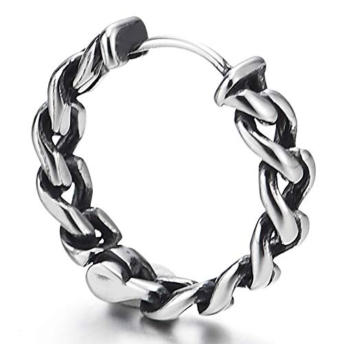 COOLSTEELANDBEYOND Pair Stainless Steel Vintage Tribal Curb Chain Wreath Huggie Hinged Hoop Earrings Unisex Men Women - Image 3