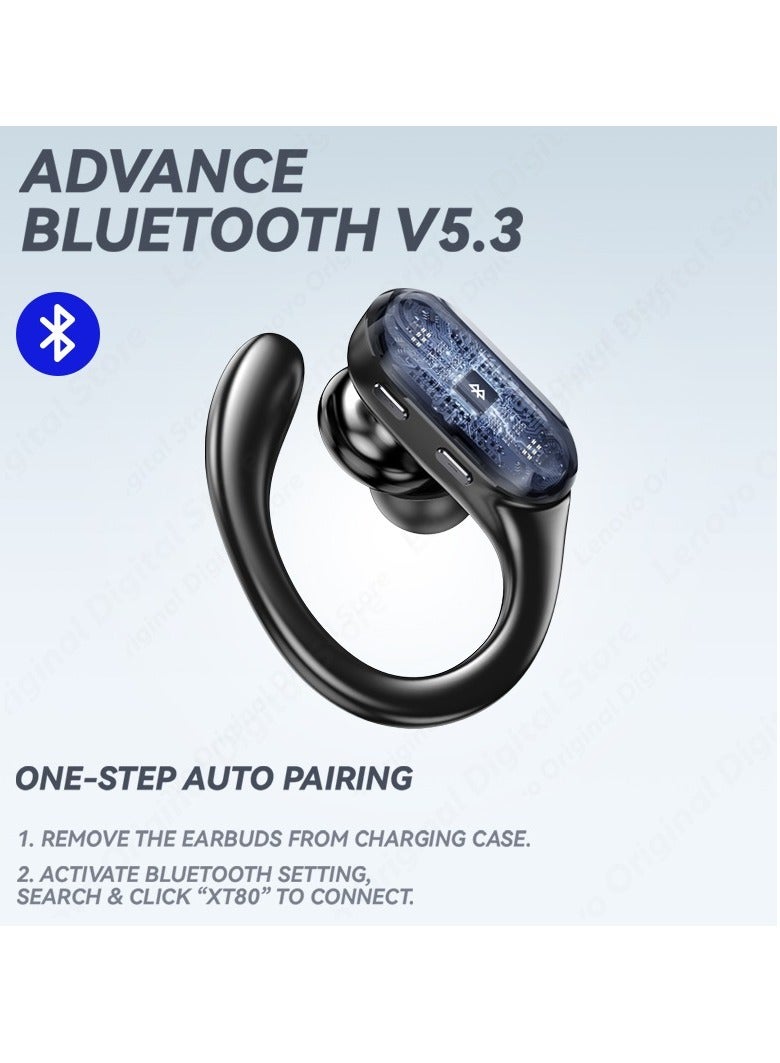 Lenevo سماعات بلوتوث XT80، سماعات لاسلكية مع تقليل الضوضاء، سماعات مريحة مقاومة للماء مع ميكروفون، سماعات أذن عالية الجودة وقابلة للنقل للاستماع إلى الموسيقى، (أسود) - Image 4