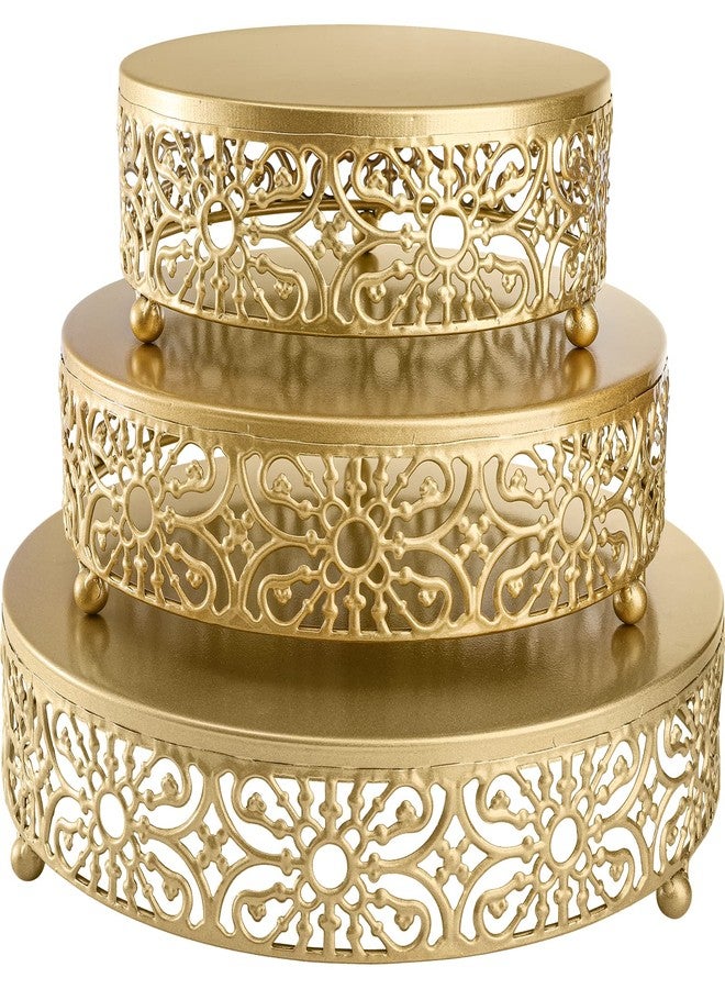 Hedume 3 Pack Cake Stand, Round Metal Cake Stands, 8" 10" 12" Dessert Display Cupcake Stands, Wedding Brithday Party Celebration Dessert Cake Display Plates-Gold - Image 1