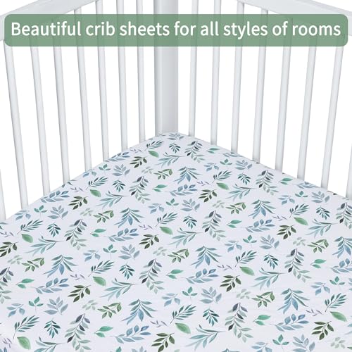 GUNTAIL Baby Crib Sheets for Boys Girls, 2 Pack Fitted Crib Sheet for Standard Crib and Toddler Mattress, Soft Microfiber Baby Sheet 52x28x8in (Leaf & Green) - Image 4