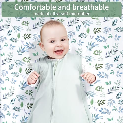 GUNTAIL Baby Crib Sheets for Boys Girls, 2 Pack Fitted Crib Sheet for Standard Crib and Toddler Mattress, Soft Microfiber Baby Sheet 52x28x8in (Leaf & Green) - Image 2