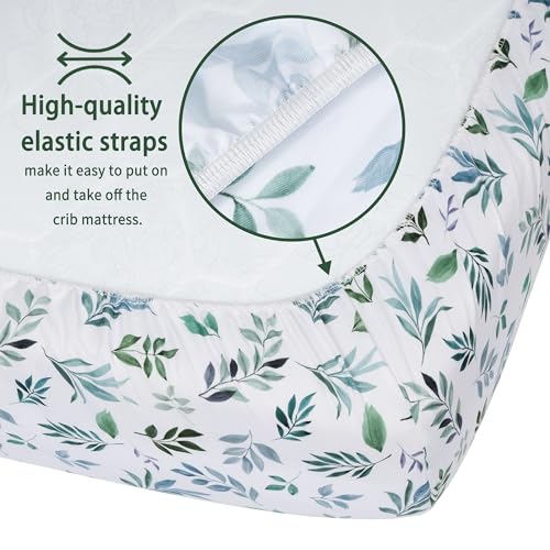GUNTAIL Baby Crib Sheets for Boys Girls, 2 Pack Fitted Crib Sheet for Standard Crib and Toddler Mattress, Soft Microfiber Baby Sheet 52x28x8in (Leaf & Green) - Image 5