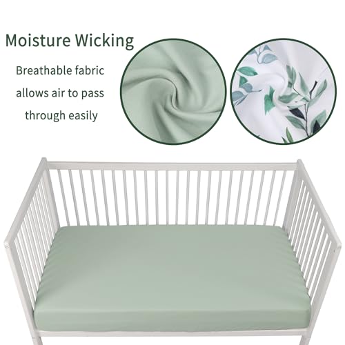 GUNTAIL Baby Crib Sheets for Boys Girls, 2 Pack Fitted Crib Sheet for Standard Crib and Toddler Mattress, Soft Microfiber Baby Sheet 52x28x8in (Leaf & Green) - Image 3