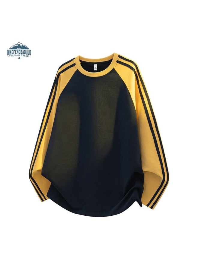 Dingfengbaoluo American Style Colorblock Sweatshirt Men Autumn Patchwork Crewneck Striped Loose Casual Long Sleeve T-shirt Xxh08 Heather Gray S