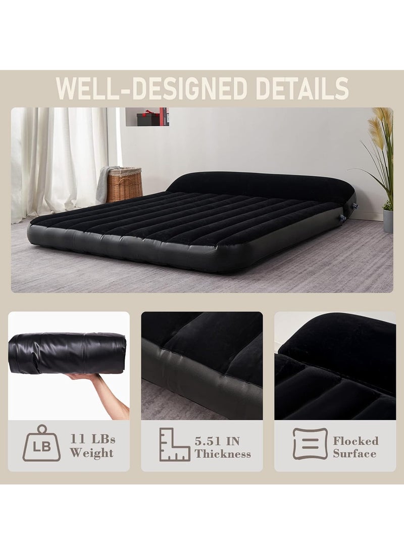 FULL JOY - Inflatable Air Mattress  with Flocking Surface and Pillow for Camping and Home.203cm*183cm*34cm(80"*72"*13") - Image 1