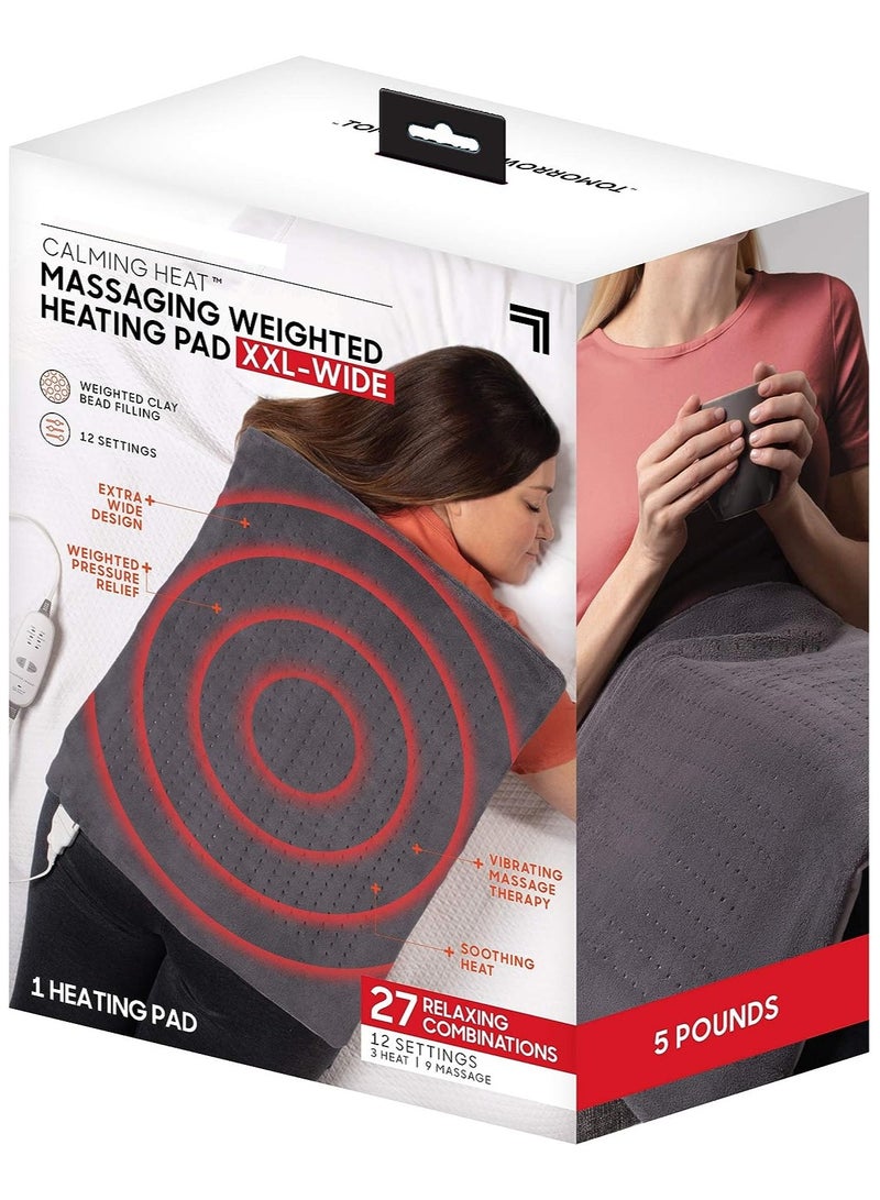 DubaiGallery Heat XXL-Wide Massaging Weighted Heating Pad Electric Heating Pad with Massaging Vibrations, Auto-Off, 12 Settings- 3 Heat, 9 Massage - Image 1