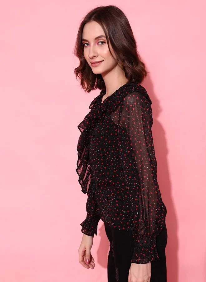 STREET 9 Classy Black Geometric Top for Women