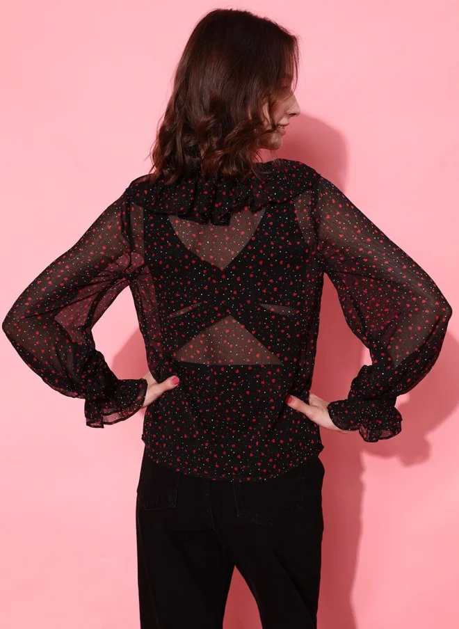 STREET 9 Classy Black Geometric Top for Women