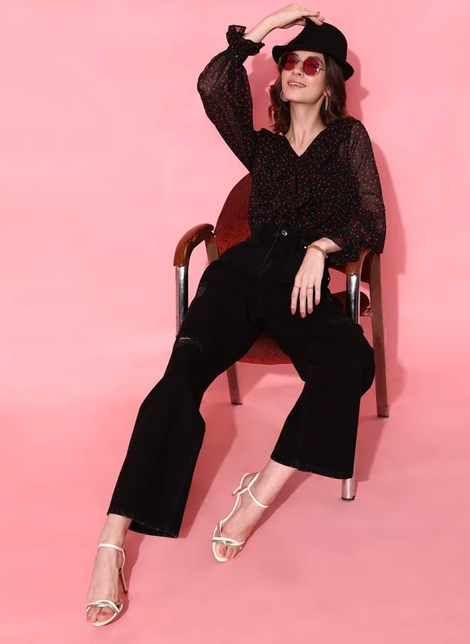 STREET 9 Classy Black Geometric Top for Women