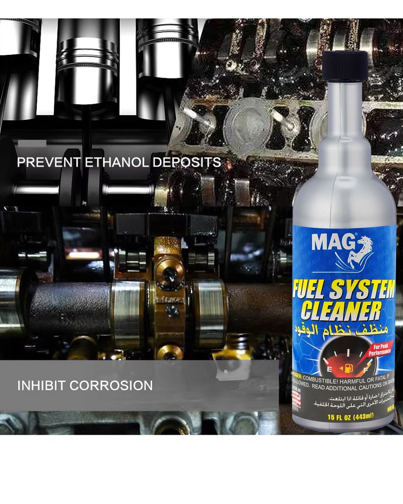 MAG 3PCS MAG Fuel System Cleaner 443ml Twin Pack, Petrol Engine Fuel Injector and Fuel Line Cleaning Liquid for Car, SUV, Pickup and Motorcycle, Engine Performance Cleaner for Fuel Tank, Injector and Combustion System Maintenance. - Image 2